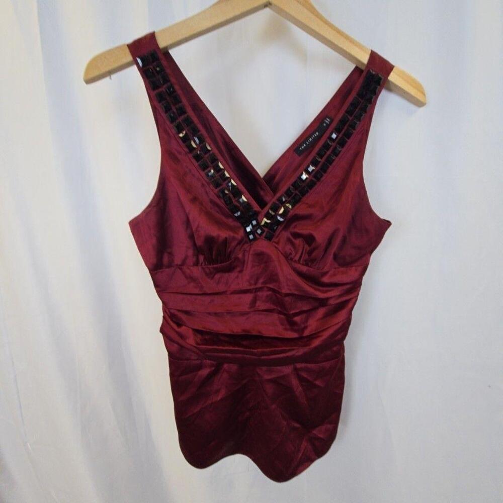 The Limited Tank Top Womens Small Red Beaded V Neck Satin Camisole Stretch